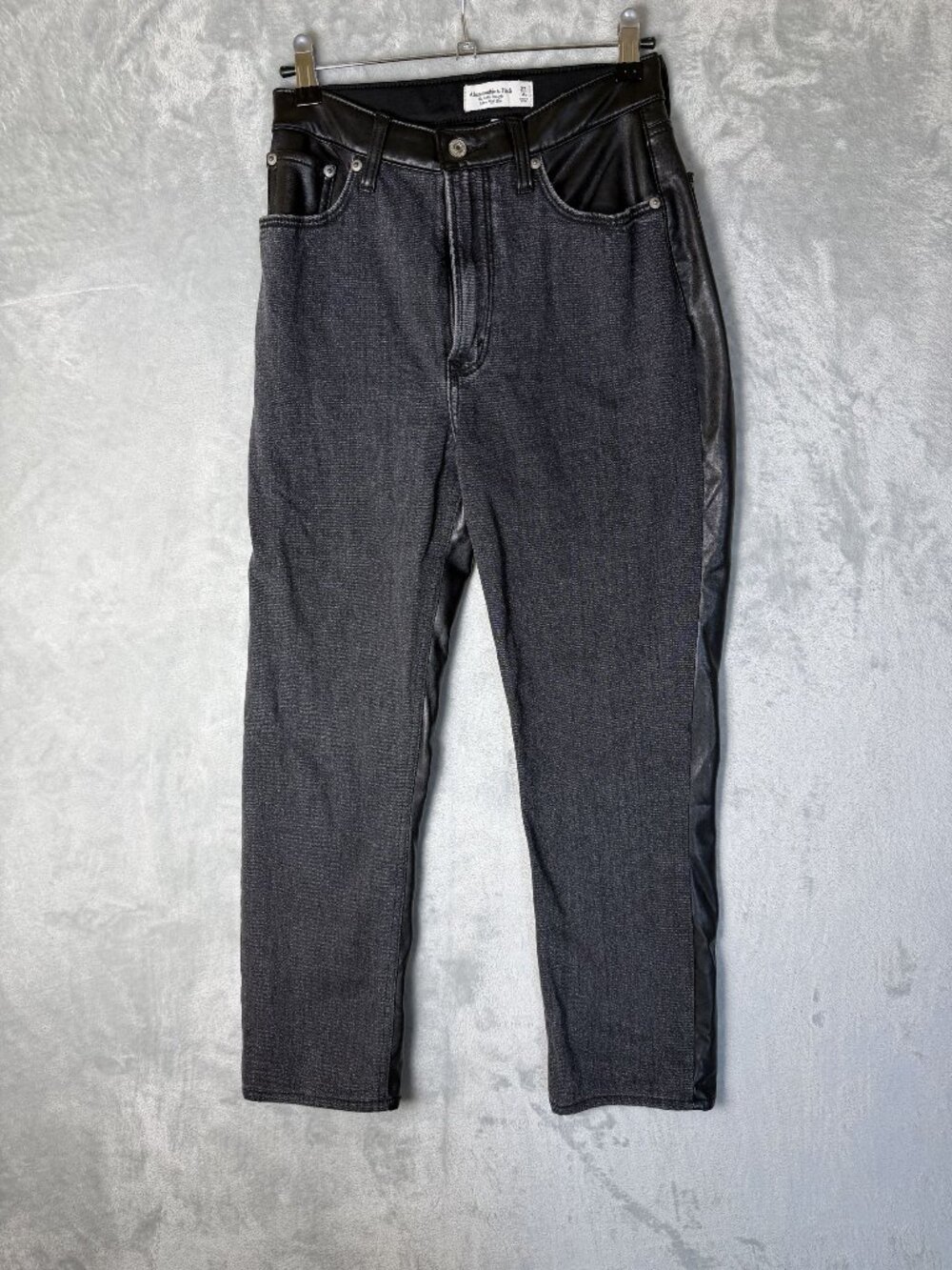 ABERCROMBIE & FITCH Womens 4 R 27 Black Vegan Leather Mixed Fabric High Rise Jea